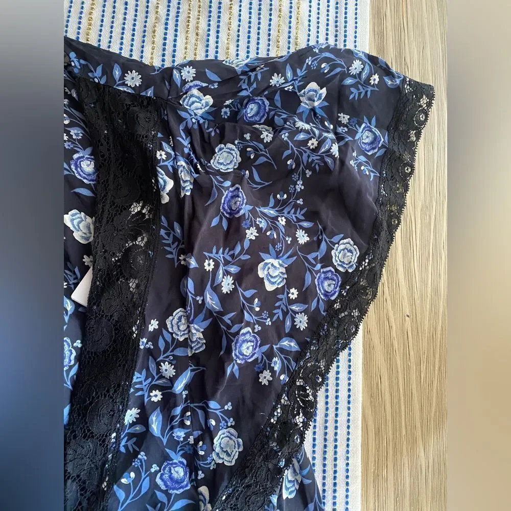 SANDRO  Paris  Womens Sz34 XS Black Blue Floral Silk Heart Romper Jumpsuit NWT - Picture 12 of 16